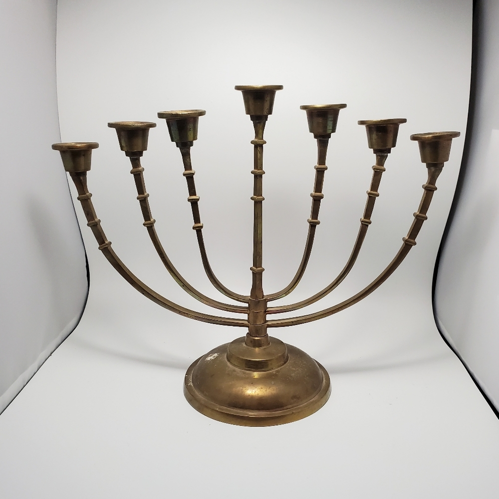 Vintage Solid Brass Swing 7 Arm Menorah Candelabra Candle Holder